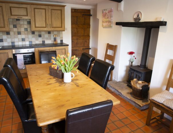 Kitchen with log burner